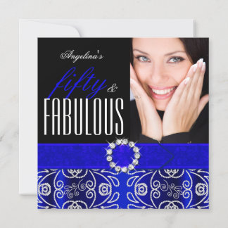 Fabulous 50 Royal Blue Diamond Birthday Party Invitation