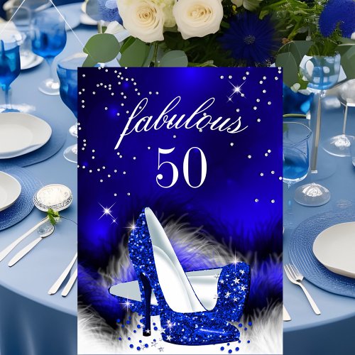 Fabulous 50 Royal Blue High Heel Birthday Party Invitation