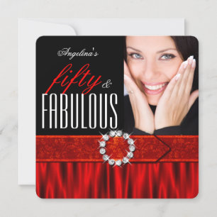 Fabulous 50 Silk Red Black Photo Birthday Party Invitation