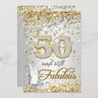 Fabulous 50 Silver gold High Heels party Invitation