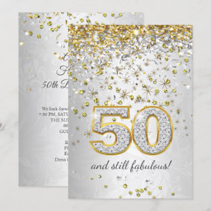 Fabulous 50 Silver gold Streamers 50th party Invitation