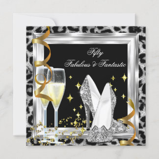 Fabulous 50 Silver Leopard Birthday Party Invitation