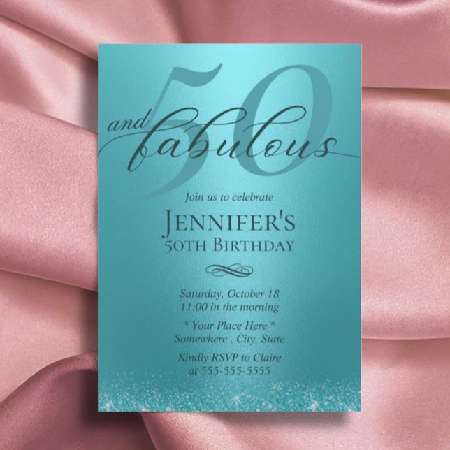 Fabulous 50 Turquoise Typography 50th Birthday Invitation (Creator Uploaded)