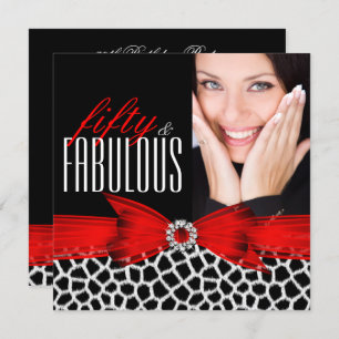 Fabulous 50 Wild Red Black Photo Birthday Party Invitation