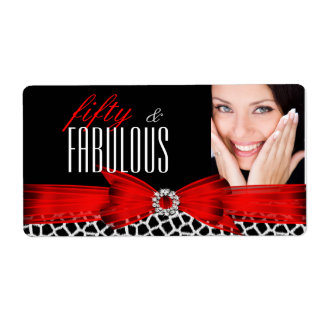 Fabulous 50 Wild Red Black Photo bottle labels