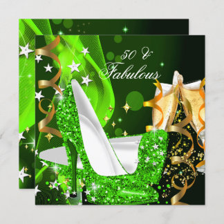 Fabulous 50 Woman's Lime Green Gold Birthday Party Invitation