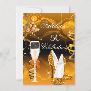 Fabulous 50 Yellow Gold Orange Birthday Party Invitation