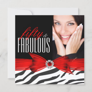 Fabulous 50 Zebra Red Black Photo Birthday Party Invitation