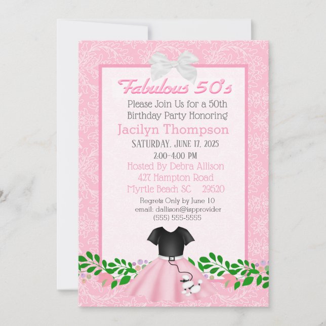 Fabulous 50s Poodle Skirt Birthday  Invitations (Front)