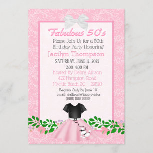 Fabulous 50s Poodle Skirt Birthday Invitations