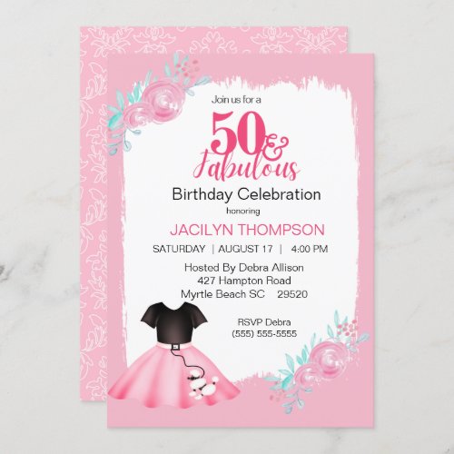 Fabulous 50s Poodle Skirt Birthday Party   Invitation