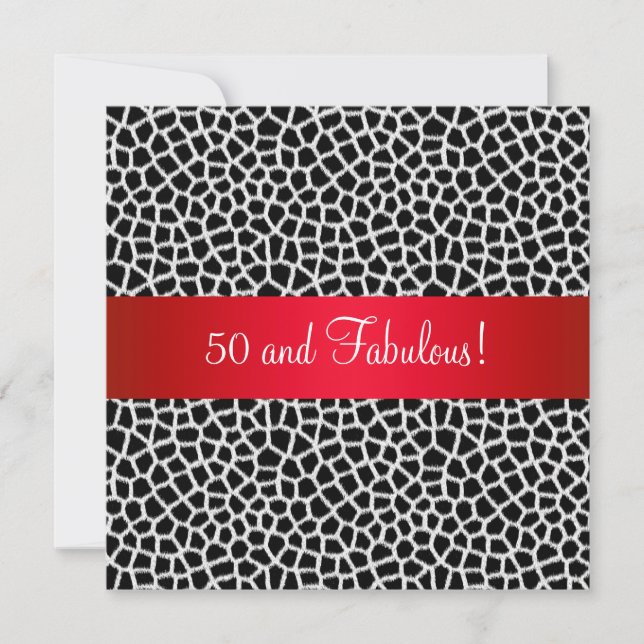 Fabulous 50th Animal Print Black White Red Party Invitation (Front)