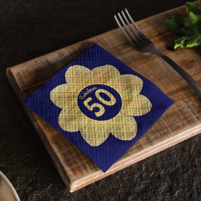 Fabulous 50th Birthday Blue and Yellow Floral Napkins (Creator Uploaded)