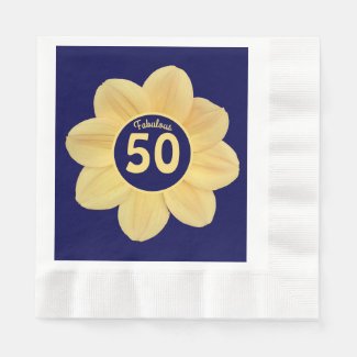 Fabulous 50th Birthday Blue and Yellow Floral Napkins
