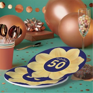 Fabulous 50th Birthday Blue and Yellow Floral
