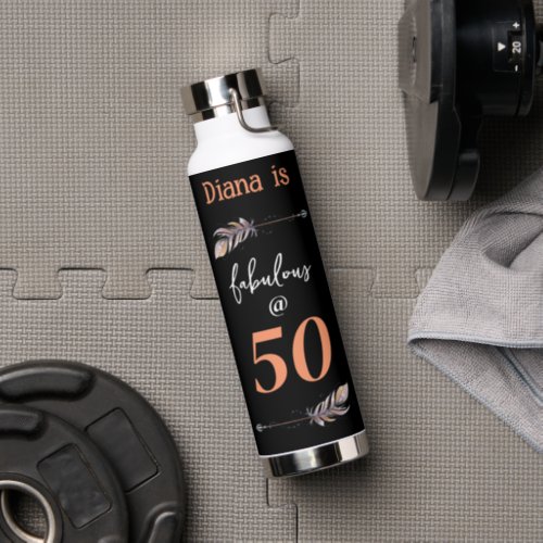 Fabulous  50th Birthday Bohemian Arrows Black Water Bottle