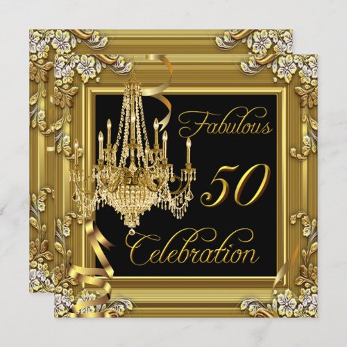 Fabulous 50th Birthday Celebration Black Gold Invitation