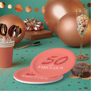 Fabulous 50th Birthday Coral Glitter Sparkle Paper Plates