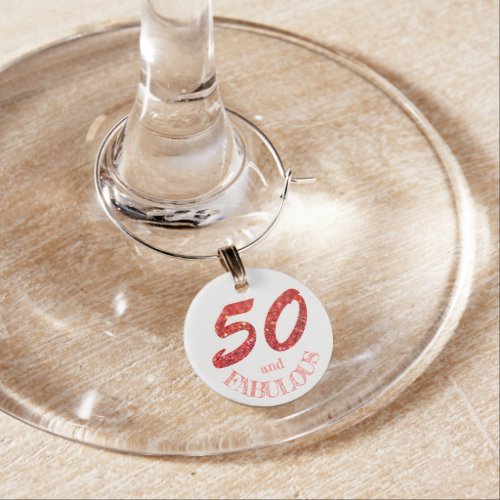 Fabulous 50th Birthday Coral Glitter Sparkle Wine Charm