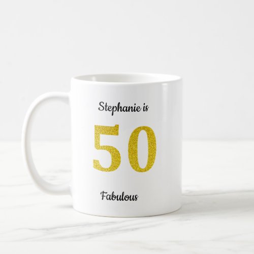 Fabulous 50th Birthday Gold Glitter Monogram Name Coffee Mug