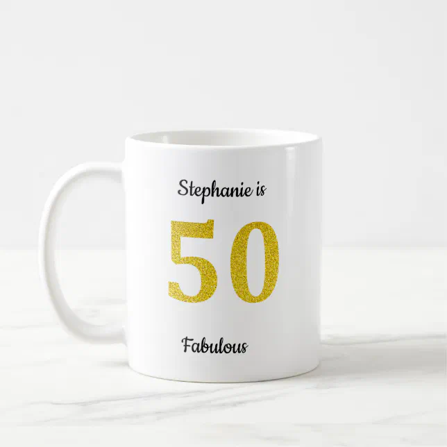 Fabulous 50th Birthday Gold Glitter Monogram Name Coffee Mug | Zazzle