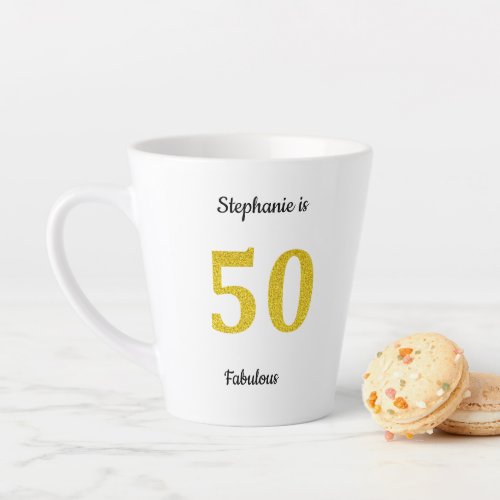 Fabulous 50th Birthday Gold Glitter Monogram Name Latte Mug