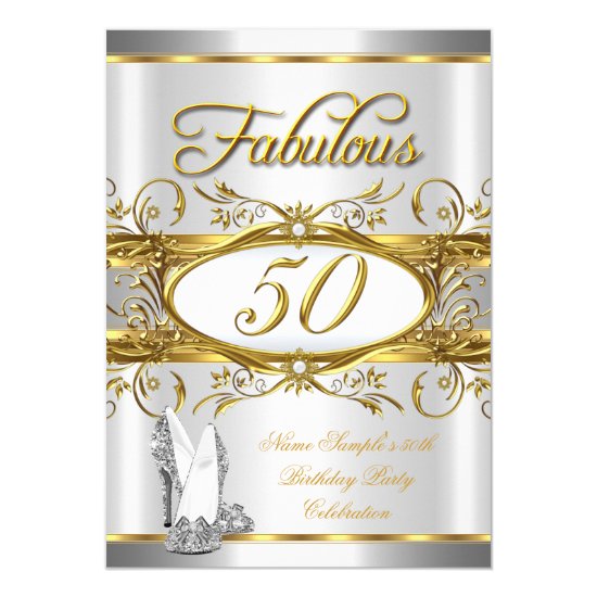 Fabulous 50th Birthday Gold Silver High Heels Card
