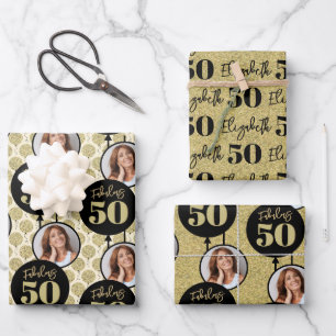 Fabulous 50th Birthday Gold Wrapping Paper Sheets