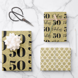 Fabulous 50th Birthday Gold Wrapping Paper Sheets
