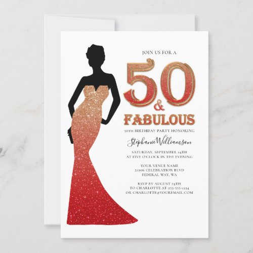 Fabulous 50th Birthday Ombre Glitter Gown Invitati Invitation