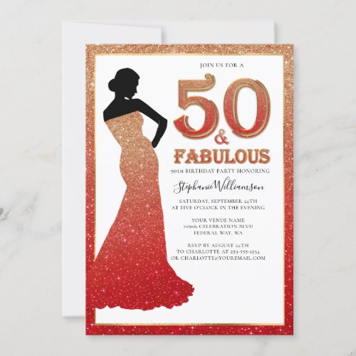 Fabulous 50th Birthday Ombre Glitter Gown Invitati Invitation