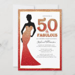 Fabulous 50th Birthday Ombre Glitter Gown Invitation