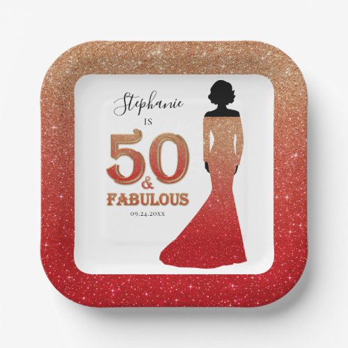 Fabulous 50th Birthday Ombre Glitter Gown Paper Plates