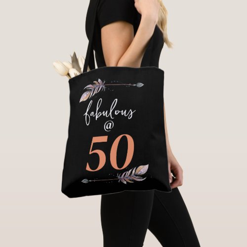 Fabulous  50th Birthday Orange Boho Arrows Black Tote Bag