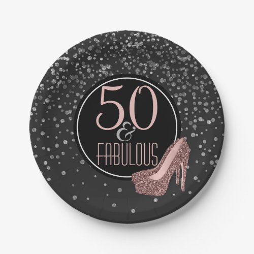 Fabulous 50th Birthday Party  Black Silver Pink Paper Plates