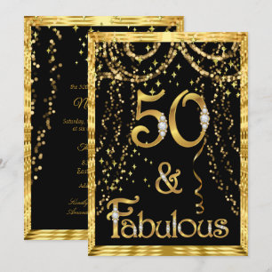 Fabulous 50th Birthday Party Gold Black Confetti Invitation