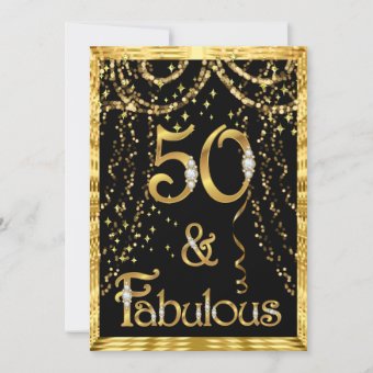 Fabulous 50th Birthday Party Gold Black Confetti Invitation | Zazzle