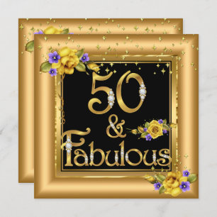 Fabulous 50th Birthday Party Gold Black Yellow Invitation