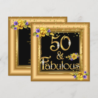 Fabulous 50th Birthday Party Gold Black Yellow Invitation