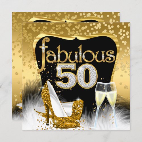 Fabulous 50th Birthday Party Gold Diamond Glitter Invitation