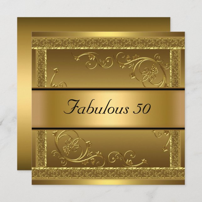 Fabulous 50th Birthday Party Gold Invitation (Front/Back)