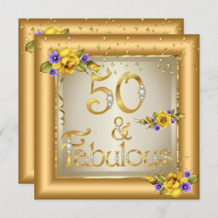 Fabulous 50th Birthday Party Gold Yellow Flower Invitation