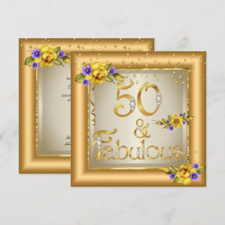 Fabulous 50th Birthday Party Gold Yellow Flower Invitation