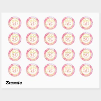 Fabulous 50th Birthday Pink Gold Glitter Classic Round Sticker | Zazzle