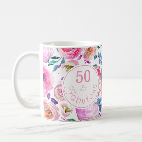 Fabulous 50th Birthday Pink Purple Roses Peonies Coffee Mug