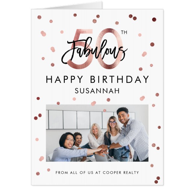 Fabulous 50th Birthday Rose Gold Dots Photo JUMBO Card (Front)