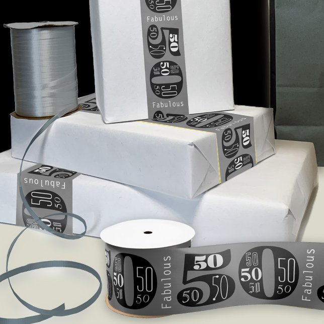 Fabulous 50th Birthday Typography Satin Ribbon (Creator Uploaded)