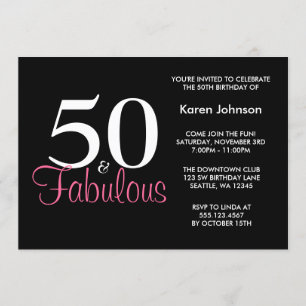 Fabulous 50th Black and Pink Birthday Invitation