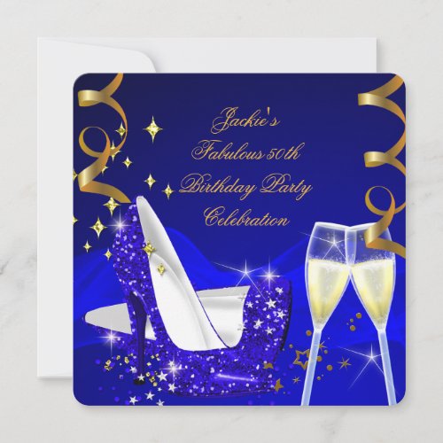 Fabulous 50th Blue Glitter High Heel Birthday 2 Invitation
