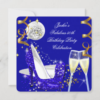 Fabulous 50th Blue Glitter High Heel Birthday 3 Invitation